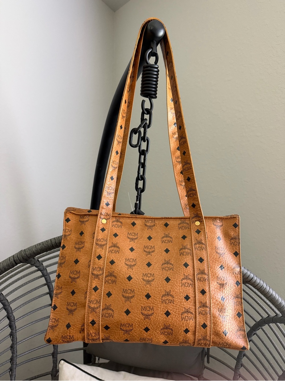 MCM Cognac Visetos Logo Tote Bag - Picture 4 of 10